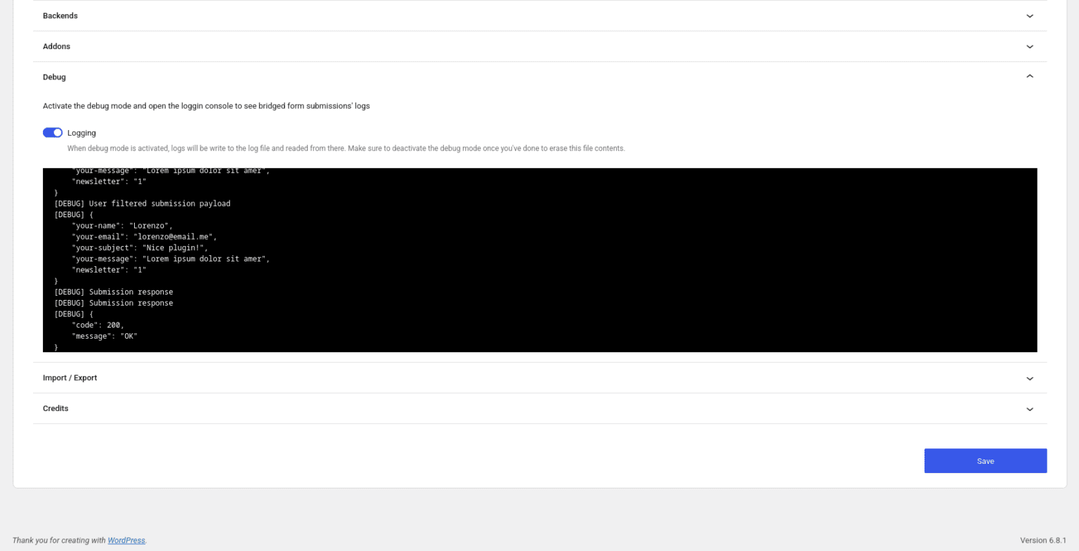 How to use the debug console - Forms Bridge