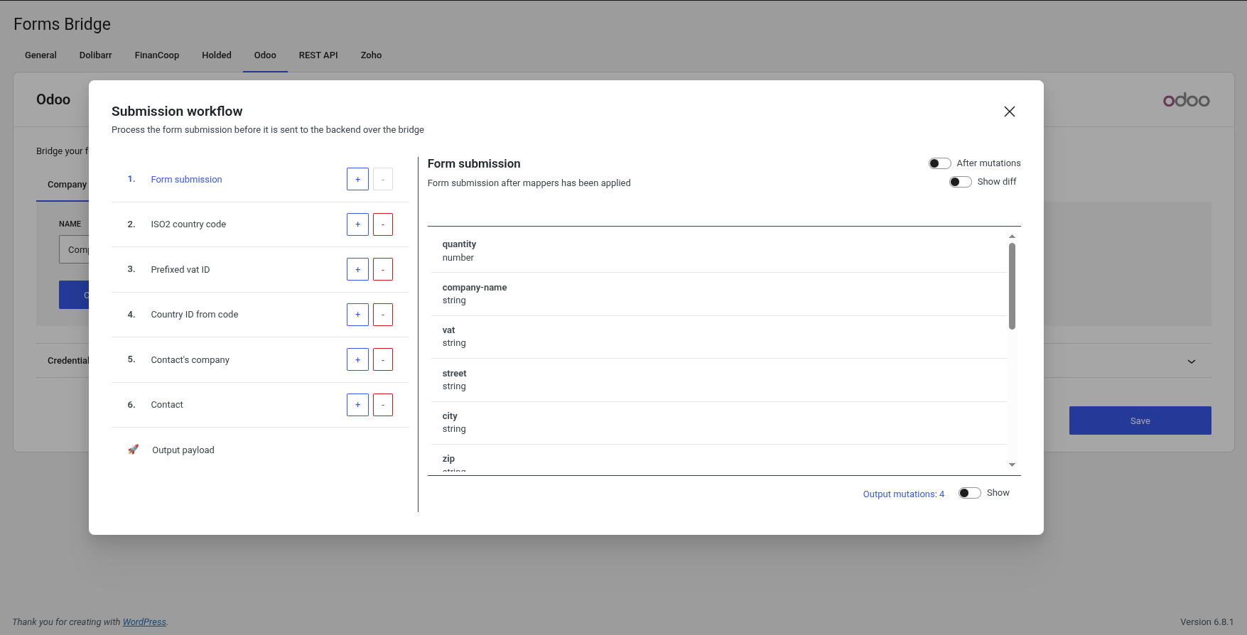 Workflow panel example with the workflow of the Company Quotations template from the Odoo addon.