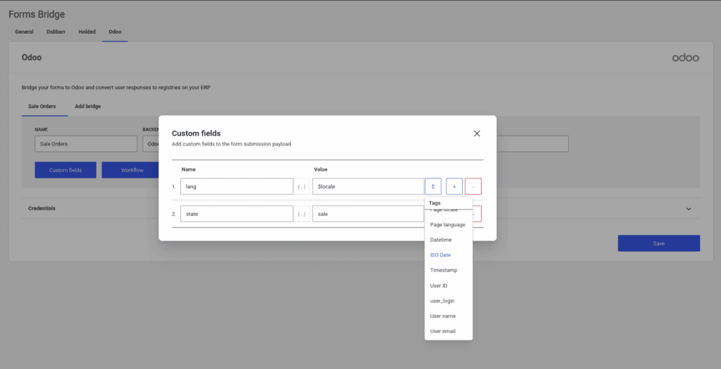 Custom fields panel screenshot