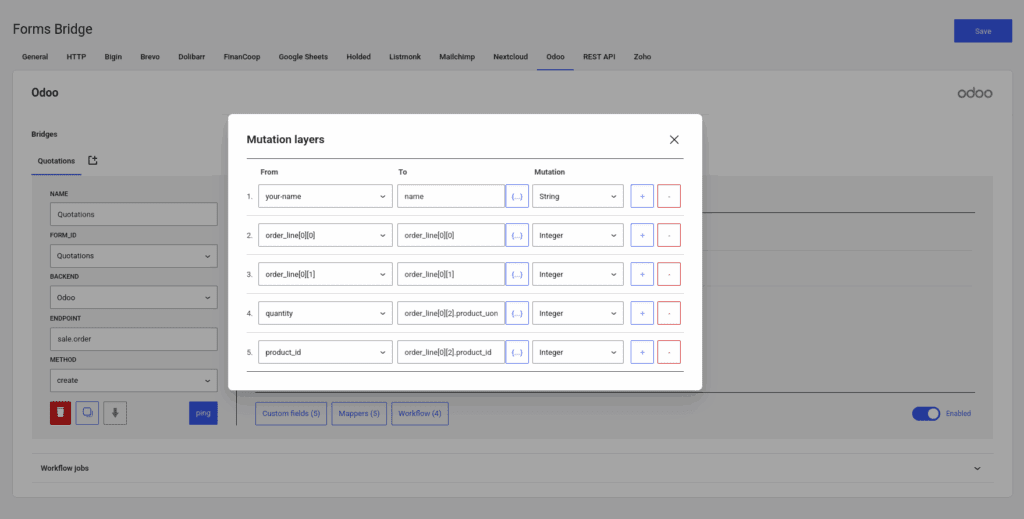 Field mappers panel screenshot with multiple mutation layers