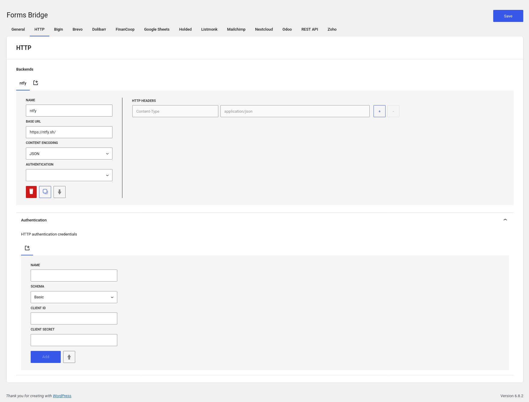 HTTP settings tab content with backends and authentication panels visible