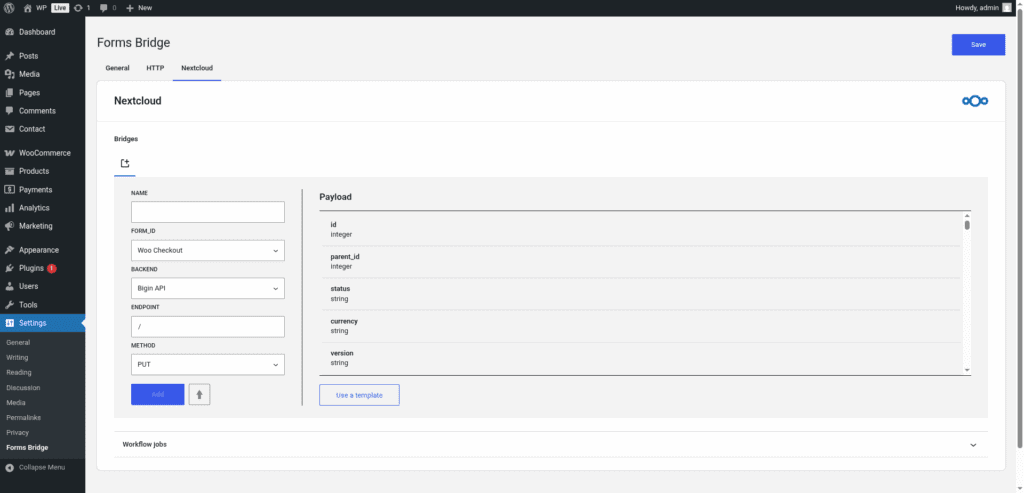 Nextcloud tab out of the box without bridge configurations.