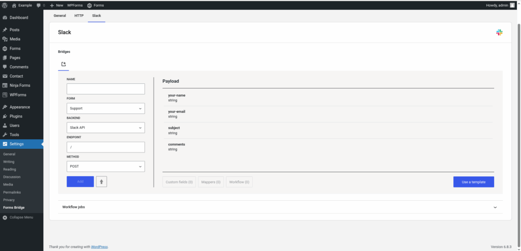 Slack tab out of the box without bridge configurations.