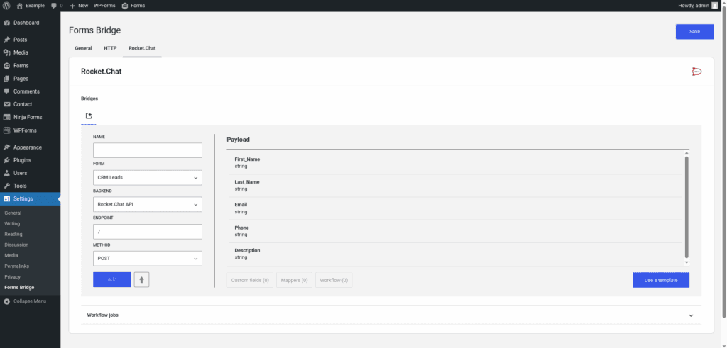 Rocket.Chat tab out of the box without bridge configurations.
