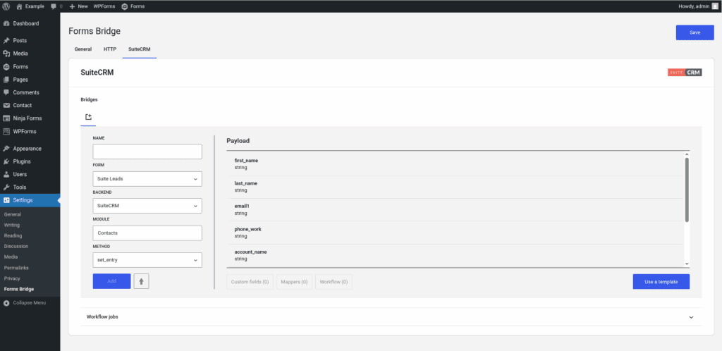 SuiteCRM tab out of the box without bridge configurations.