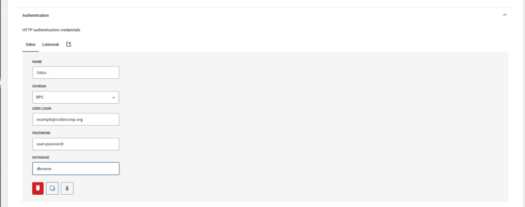 Screenshot of the RPC credential configuration form.