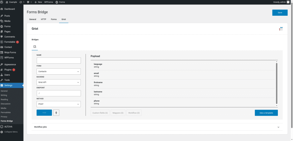 Grist tab out of the box without bridge configurations.